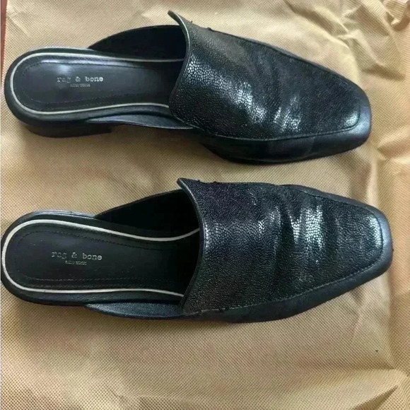 Rag & Bone Leather Black Mules Size 37 - Picture 2 of 8